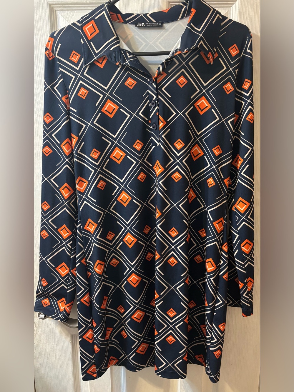 Zara Navy Mini dress with Orange Geometric Print